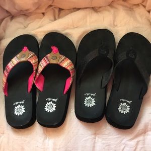 2 pair Yellow Box flip flops